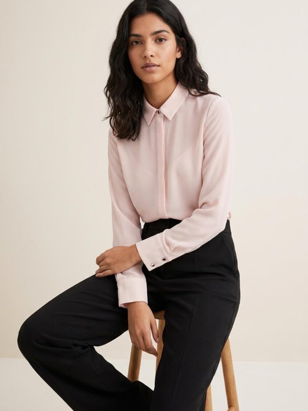 Mango Blush Pink Sheer Button Down Blouse - Size M